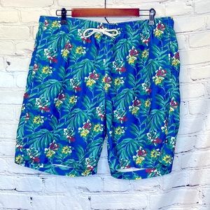Chaps Blue Green Tropical Swim Trunks Men’s Size X-Large Excellent Condition